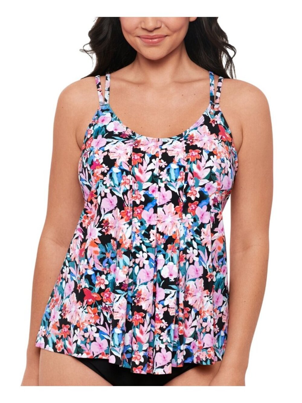 NWT Swim Solutions Womens Blushing Pleated Tankini Swim Top 806836 Pink Multi 10